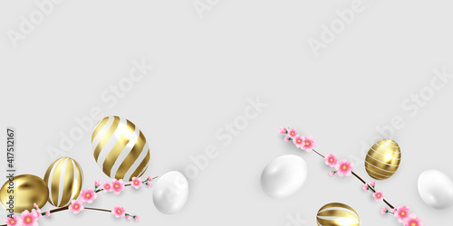 Happy Easter background. shine decorated gold eggs