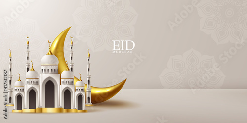 Ramadan kareem 2021 background. vector illustration with mosque and moon, place for text greeting card and banner