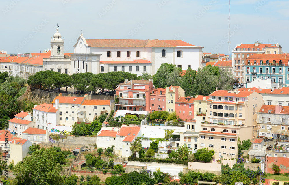 The Miradouro and Igreja da Graca, from Castelo de Sao Jorge in city of Lisbon, Portugal.