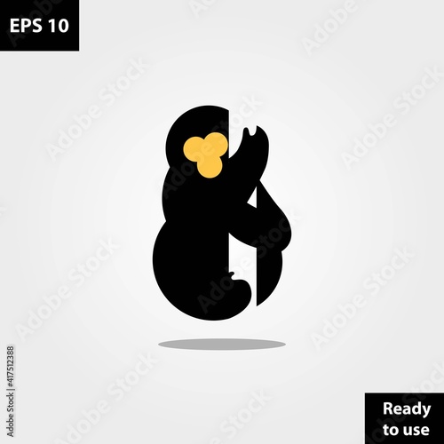 Cute monkey hug tree in negative space flat style logo company, logo vector template design. Ready to use, easy for edit. photo