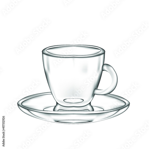 Vector illustration of clear glass mug or cup isolated on white background