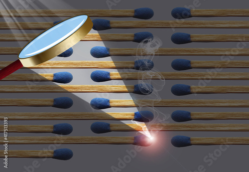Φωτογραφία Wooden matches are lined up and a match is about to start all the matches on fire