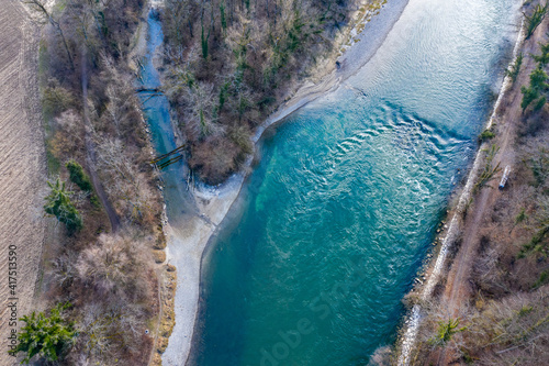 aerial view of  a turquois river  photo