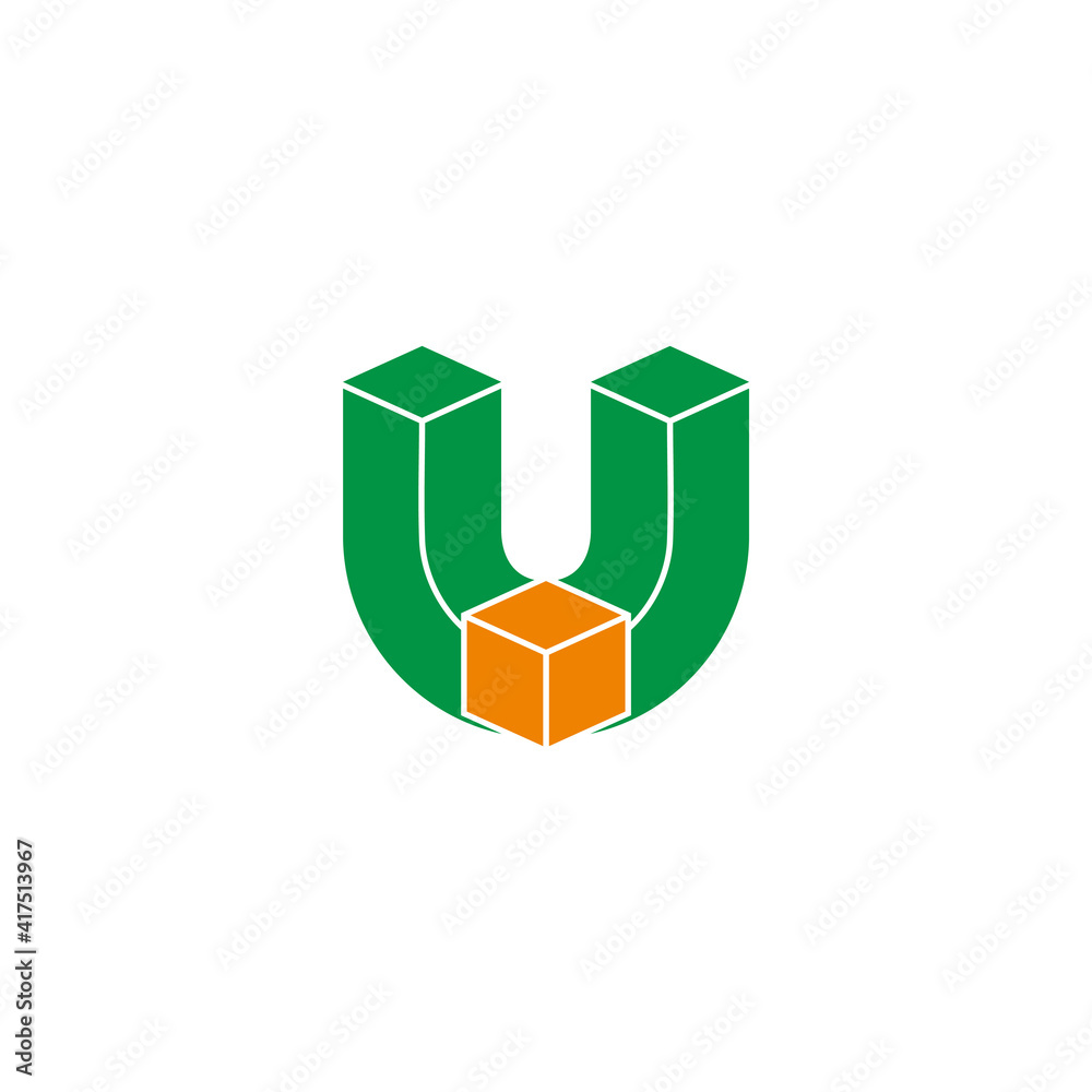 letter u box carton simple geometric flat 3d design logo vector