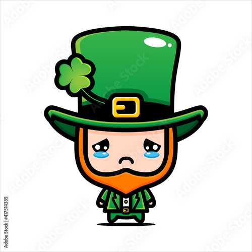 vector design of cute cartoon boy wearing st patrick costume on st patrick's day is sad
