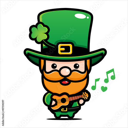 cartoon vector design of boy wearing st patrick's costume on st patrick's day playing guitar