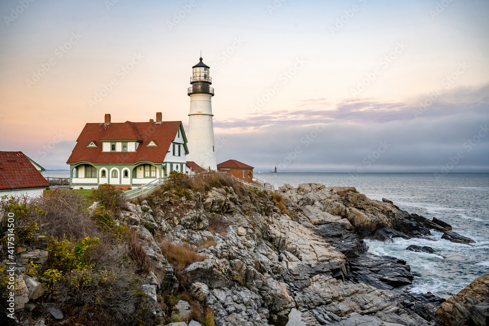 Active lighthouse on the Atlantic coast in Maine
