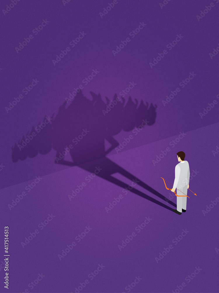 bow and arrow with man and ravan shadow image for dusherra greeting ...