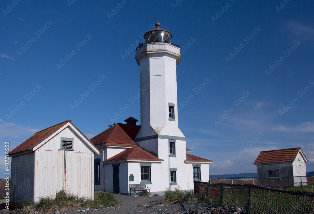 The automated Port Wilson llighthouse at the decommissioned military base at Fort Worden, Port Townsend, Washington, was automated in 1976 and is now part of a state park. The automated Port Wilson llighthouse at the decommissioned military base at Fort Worden, Port Townsend, Washington, was automated in 1976 and is now part of a state park.