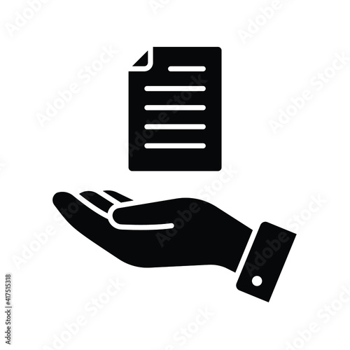 Document handover glyph icon. Simple solid style file symbol. Ownership, transfer, academy, business agreement concept. Vector illustration isolated on white background. EPS 10.