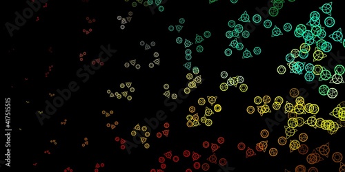 Dark Multicolor vector background with occult symbols.