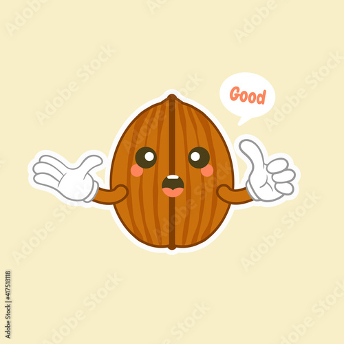 cute and kawaii walnut character flat style vector illustration