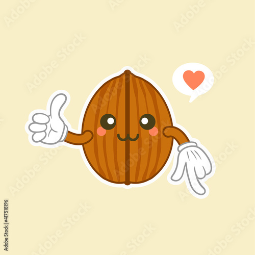 cute and kawaii walnut character flat style vector illustration