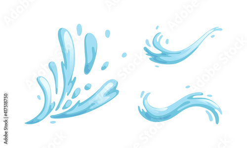 Blue Water Splashes and Waves Set, Purity, Ecology, Cosmetic and Beauty Cartoon Vector Illustration