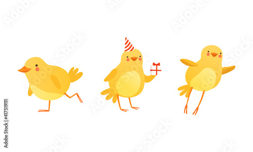 Funny Chicken in Different Situations Set, Cute Baby Animal Character Cartoon Vector Illustration