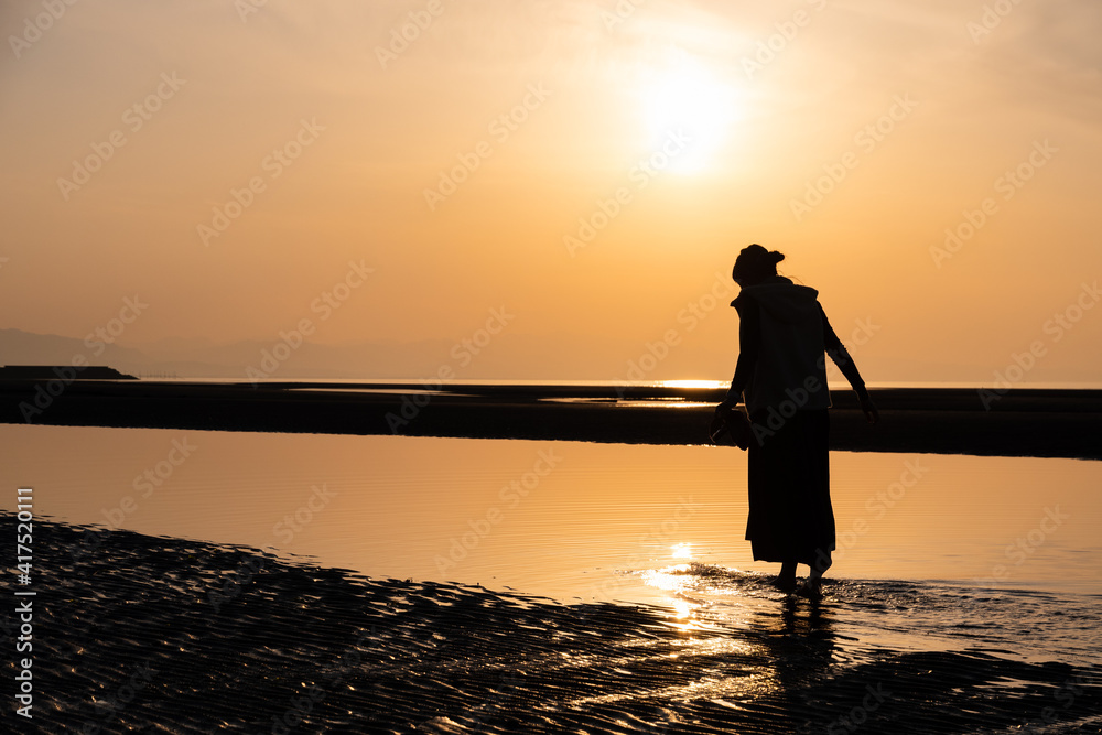 夕日の海岸