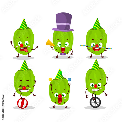 Cartoon character of green habanero with various circus shows