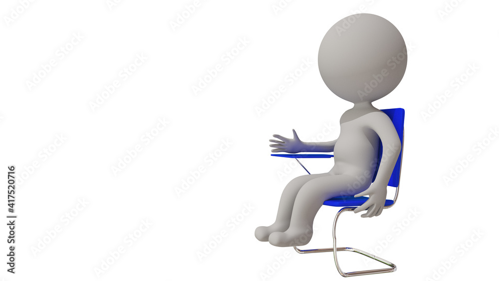 man human character sitting on student oposite side discusing chair 3d isolated background - 3d rendering man human character sitting on student oposite side discusing chair 3d isolated background - 3d rendering