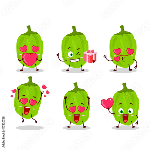 Green habanero cartoon character with love cute emoticon