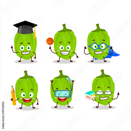 School student of green habanero cartoon character with various expressions