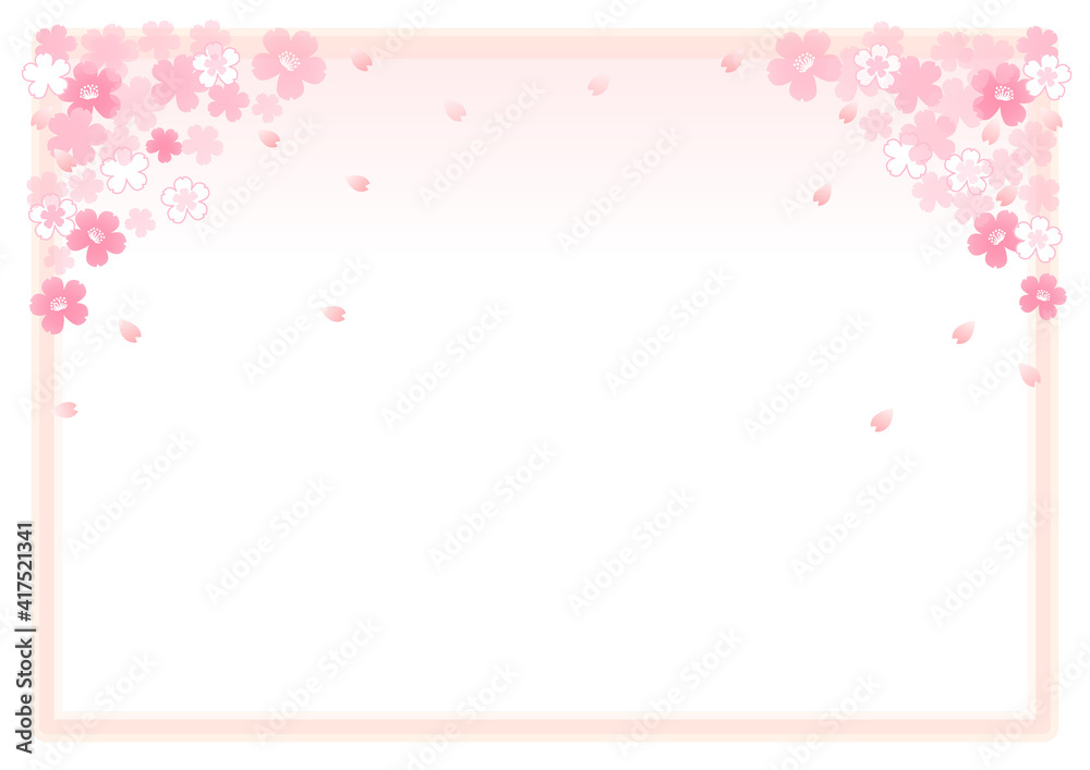 イラスト素材: 桜　飾り枠　春　白　グラデーション
