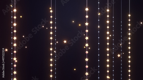 Cartoon stars string lights in the dark. 3d rendering picture.