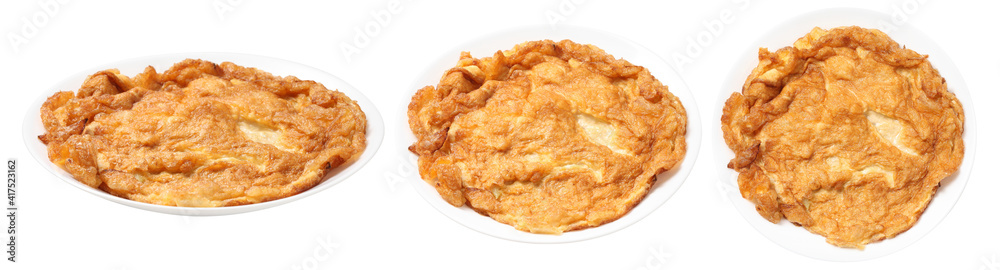 Thai style omelette on white background Thai style omelette on white background