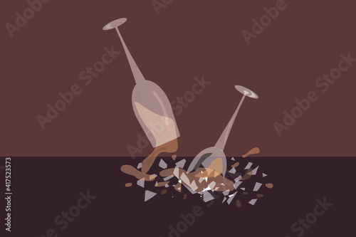 a broken glasses of wine background for kitchen or drinks