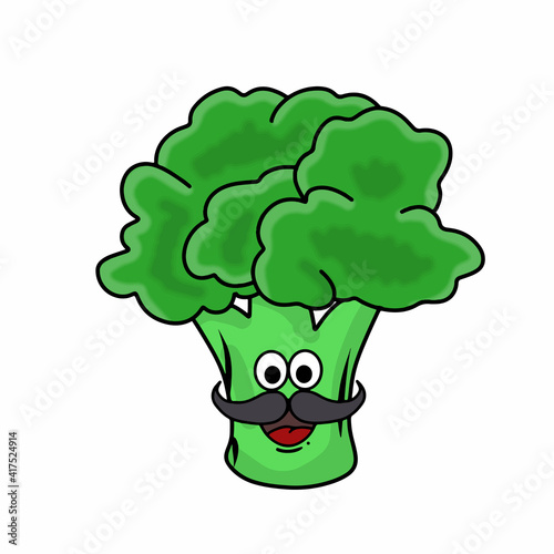 Mustache man Cute broccoli character vector template design illustration