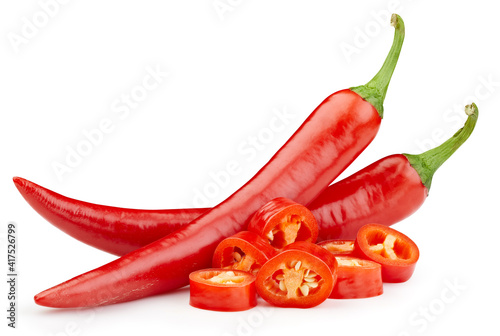 Stampa su tela Peppers chili full macro shoot food ingredient on white isolated