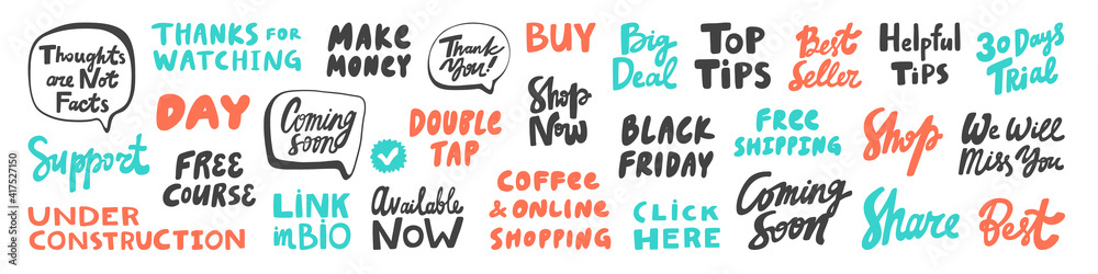 Vector hand drawn words collection. Sticker logo set Vector hand drawn words collection. Sticker logo set