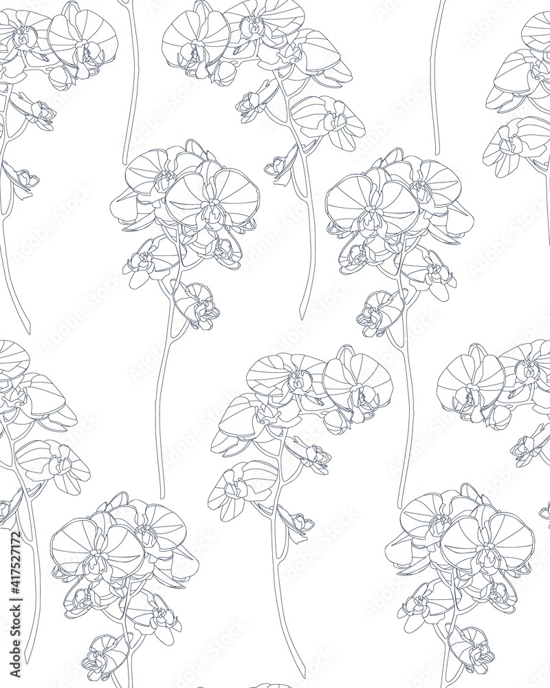 Floral seamless background pattern with orchids flowers and leaves. Botanical illustration hand drawn. Textile print, fabric swatch, wrapping paper. Floral seamless background pattern with orchids flowers and leaves. Botanical illustration hand drawn. Textile print, fabric swatch, wrapping paper.