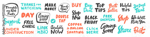 Vector hand drawn words collection. Sticker logo set