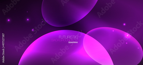 Neon ellipses abstract backgrounds. Shiny bright round shapes glowing in the dark. Vector futuristic illustrations for covers, banners, flyers and posters and other