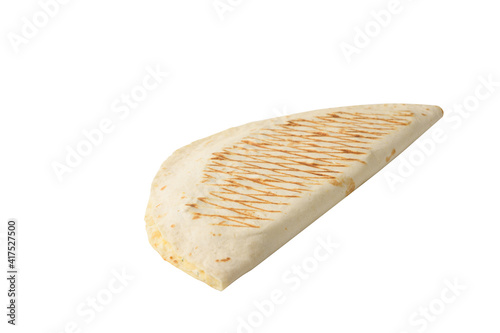 one mexican quesadilla fast food on white isolated background with copy space