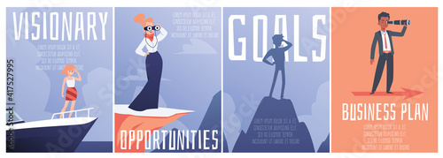 People leaders looking in future for searching goal and success business strategy