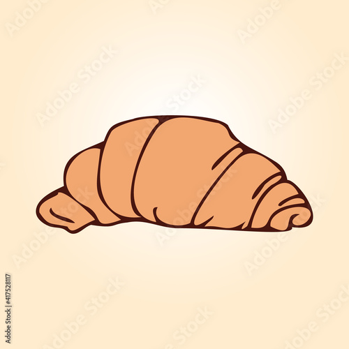 Sweet pastries Croissant for morning breakfast. Vector illustration hand drawn in line style.