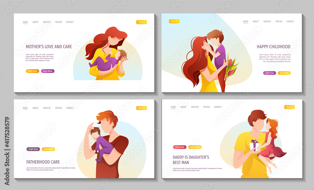 Set of web pages with father, mother and their children of different ...