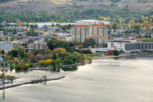 Scenic view of Okanagan Lake and blue sky in autumn in Penticton, BC, Canada