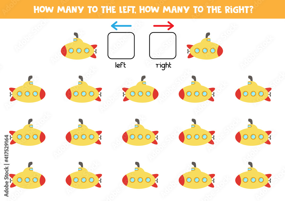 Left or right with submarine. Logical worksheet for preschoolers.