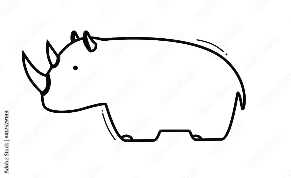 Black icon of a cute rhino on a white background. Safari Animals Black icon of a cute rhino on a white background. Safari Animals