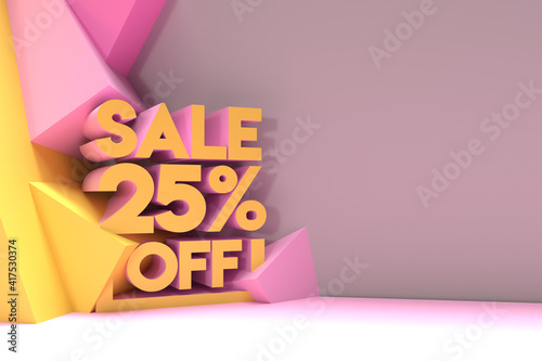 3D Render Abstract 25% Sale OFF Discount Banner 3D Illustration Design.
