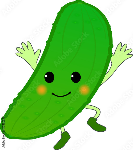 万歳するかわいいきゅうりのキャラクター
