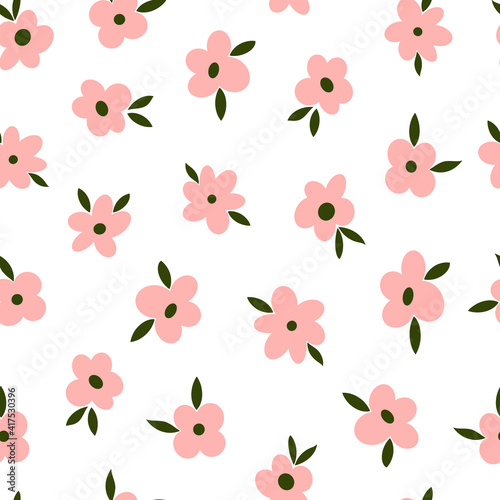 Little pink flowers seamless vector pattern