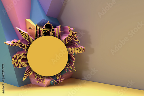 Canvas Print 3d Travel the world monument concept - 3D Render Flyer Poster Design