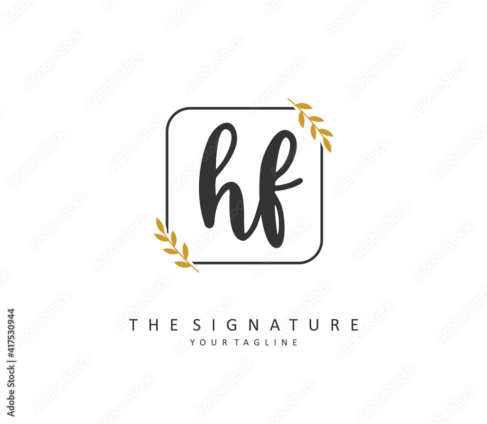 HF Initial letter handwriting and signature logo. A concept handwriting initial logo with template element.