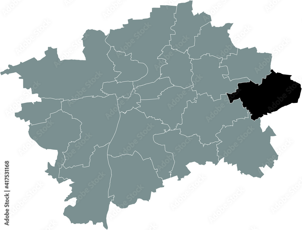 Fototapeta premium Black location map of the Praguian Praha 21 municipal district insdide black Czech capital city map of Prague, Czech Republic