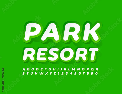 Vector travel logo Park Resort. Modern style Font. Sticker creative Alphabet Letters and Numbers set