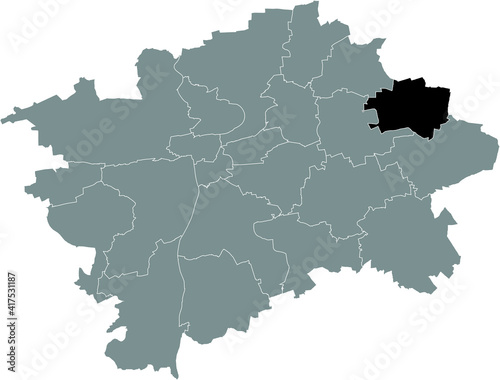 Black location map of the Praguian Praha 20 municipal district insdide black Czech capital city map of Prague, Czech Republic