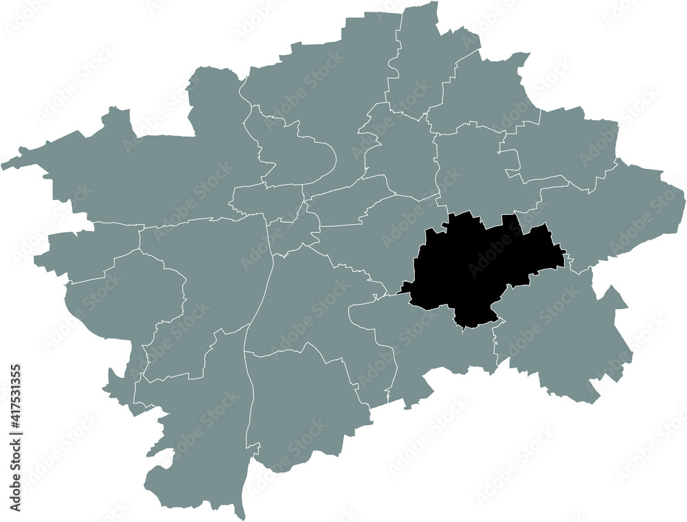 Black location map of the Praguian Praha 15 municipal district insdide black Czech capital city map of Prague, Czech Republic